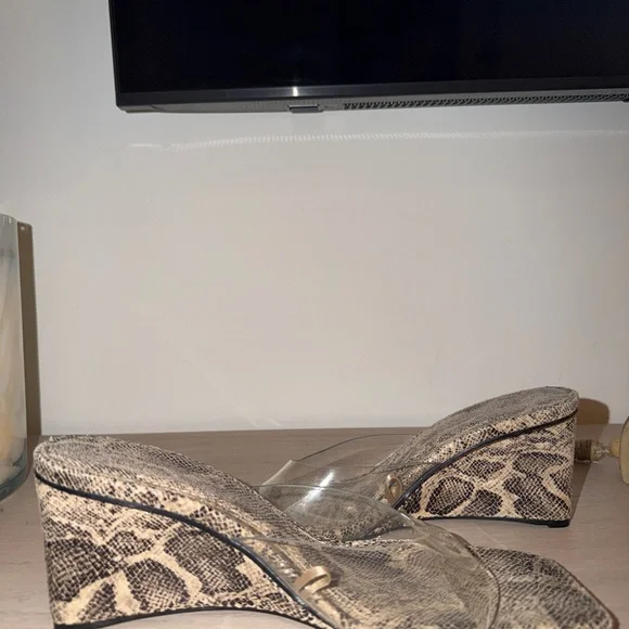 Zara Snakeskin Wedge Sandals with Clear Strap - Picture 5 of 5
